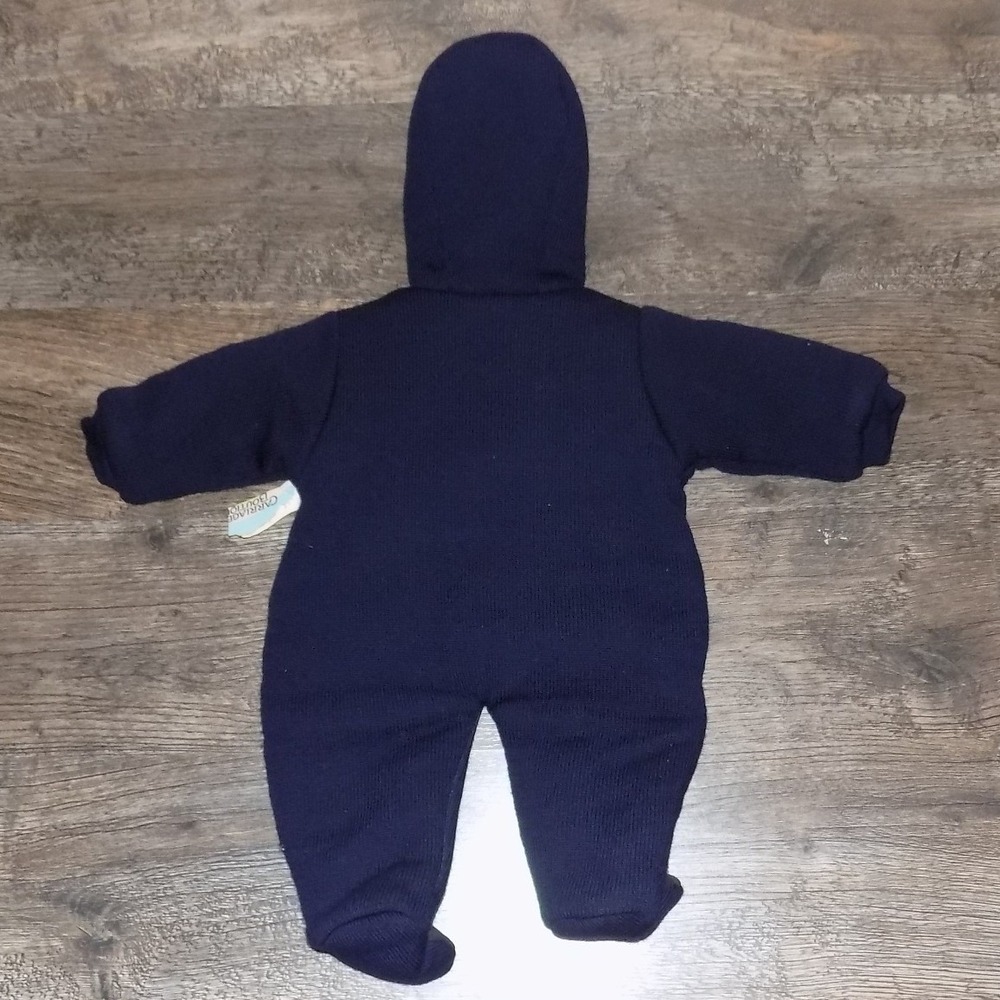 Carriage Boutiques Knit Pram Suit Kids 6M Navy New Teddy Bear Hooded Bunting - Picture 6 of 6